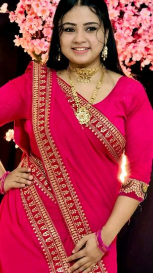 ✨ পিওর জর্জেট শাড়ি উইথ ভেলভেট সিকুয়েন্স ওয়ার্ক ✨ এর ছবি